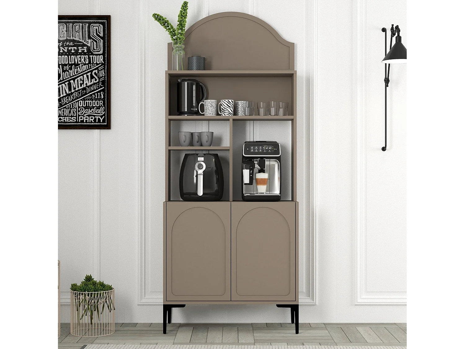 Armário Moderno para Café "Caffè" em Atlas e Preto - 81,3x201x35cm - Estilo Sofisticado e Funcional