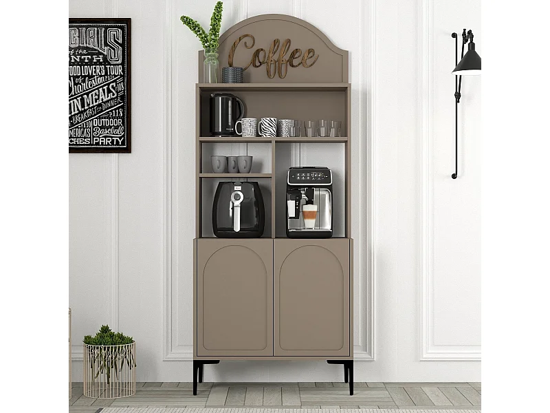 Armário Moderno para Café "Caffè" em Atlas e Preto - 81,3x201x35cm - Estilo Sofisticado e Funcional