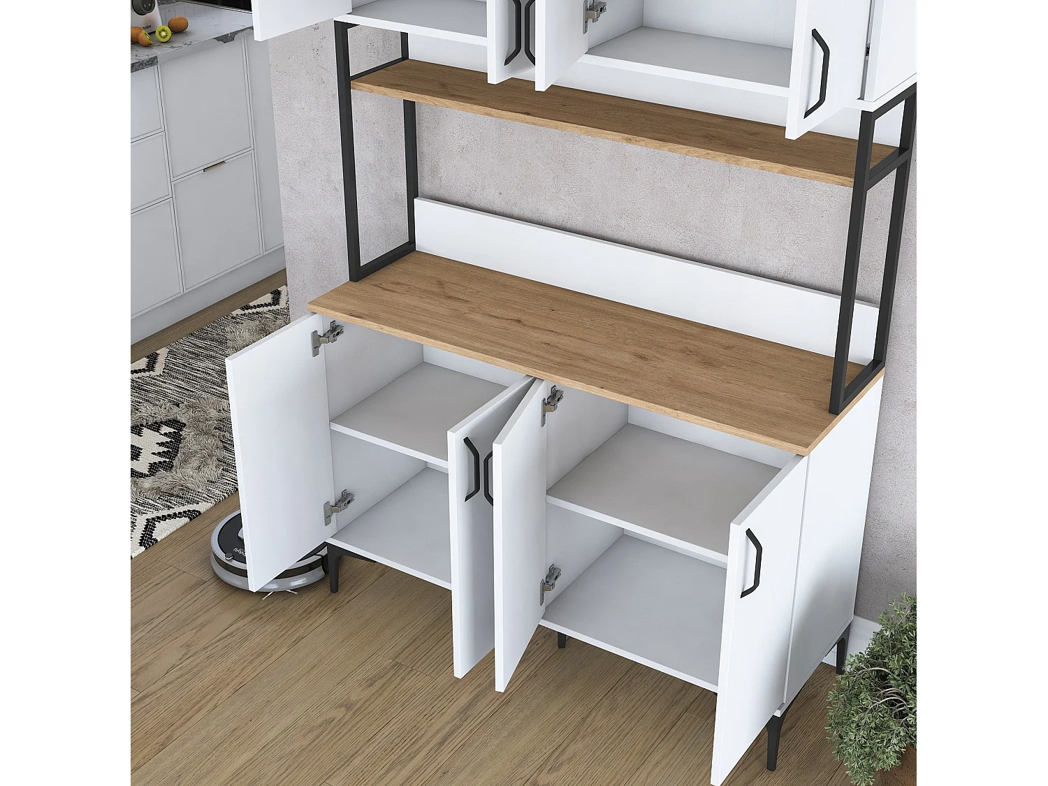 Armário Alto de Cozinha Stella - Design Moderno em Nogueira e Branco - 120 x 198,6 x 40 cm