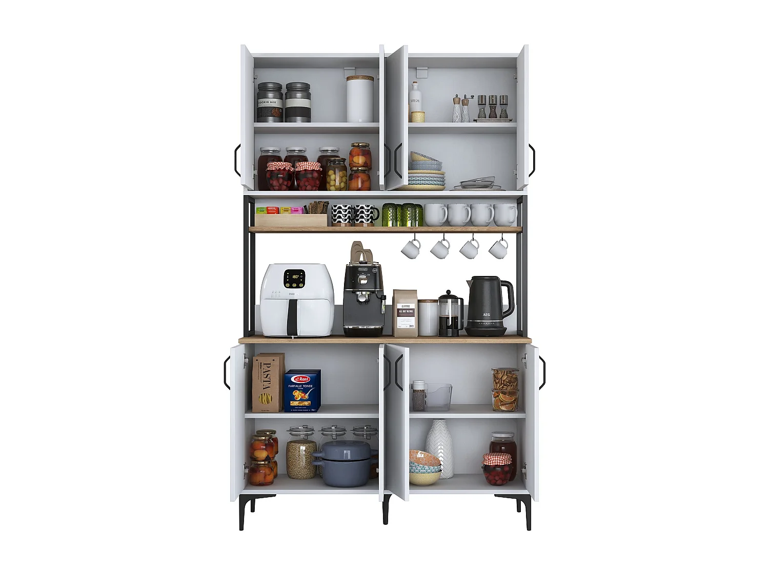 Armário Alto de Cozinha Stella - Design Moderno em Nogueira e Branco - 120 x 198,6 x 40 cm