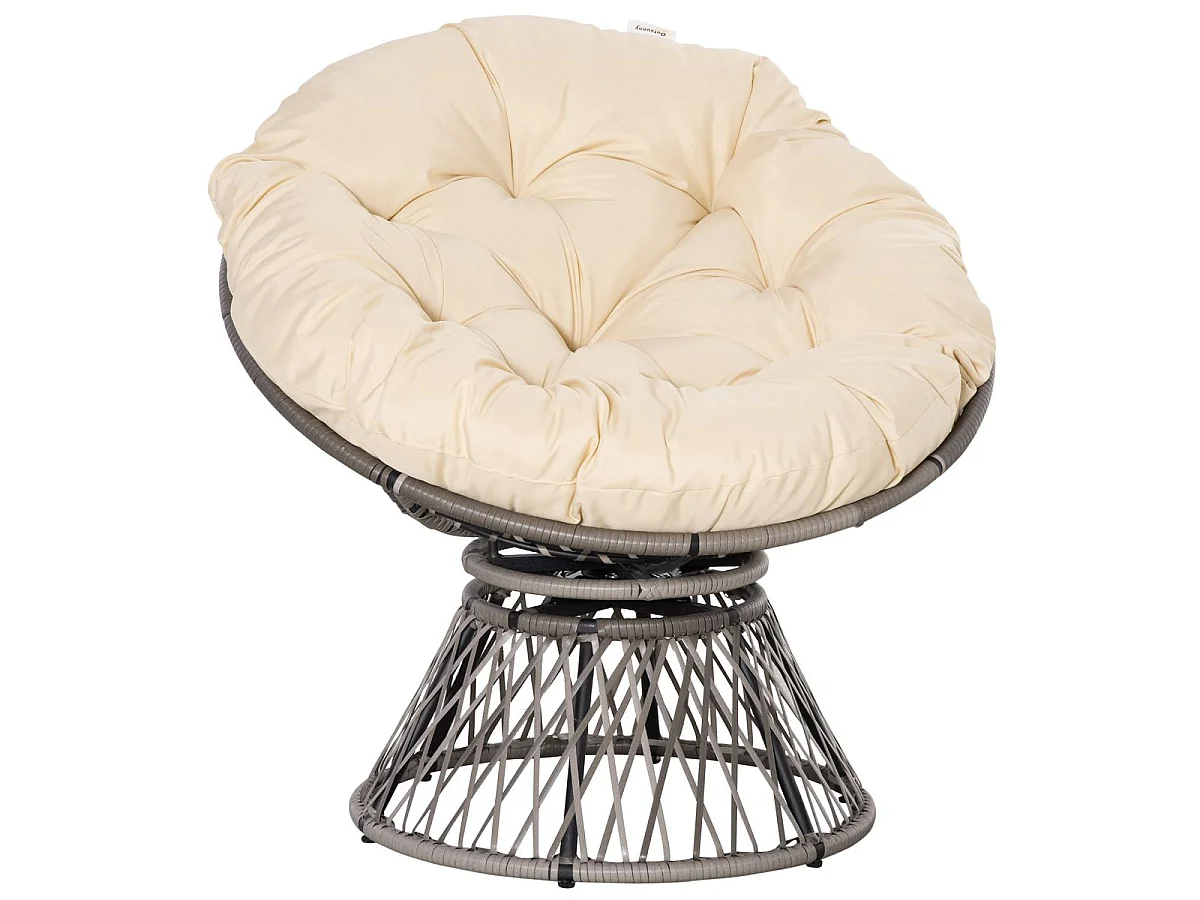 Sillón papasan Outsunny giratorio con cojín gris/crema 90x87x97 cm