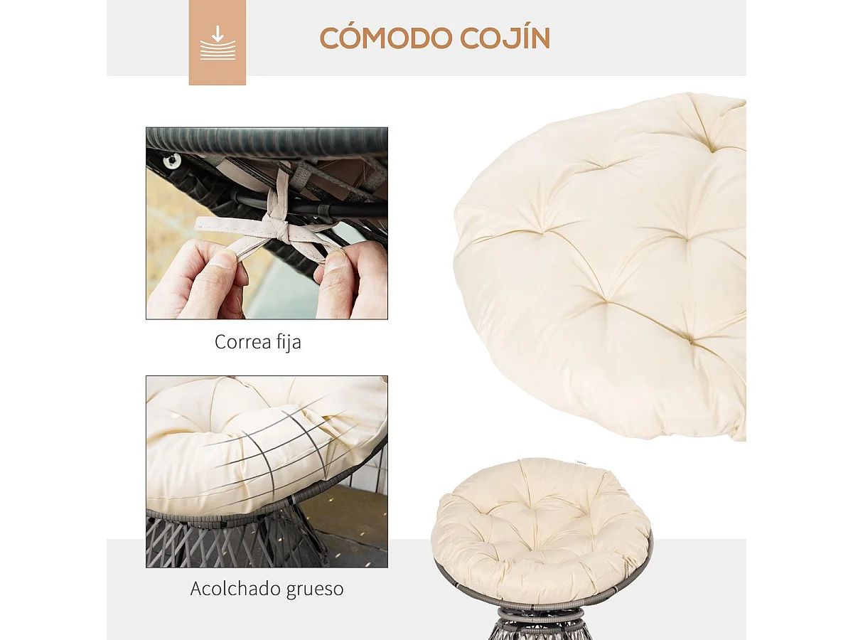 Sillón papasan Outsunny giratorio con cojín gris/crema 90x87x97 cm