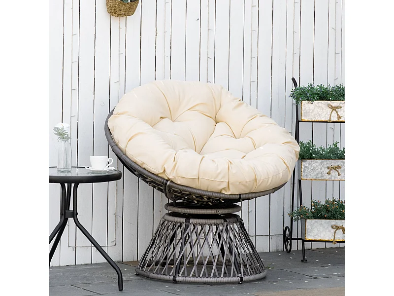 Sillón papasan Outsunny giratorio con cojín gris/crema 90x87x97 cm