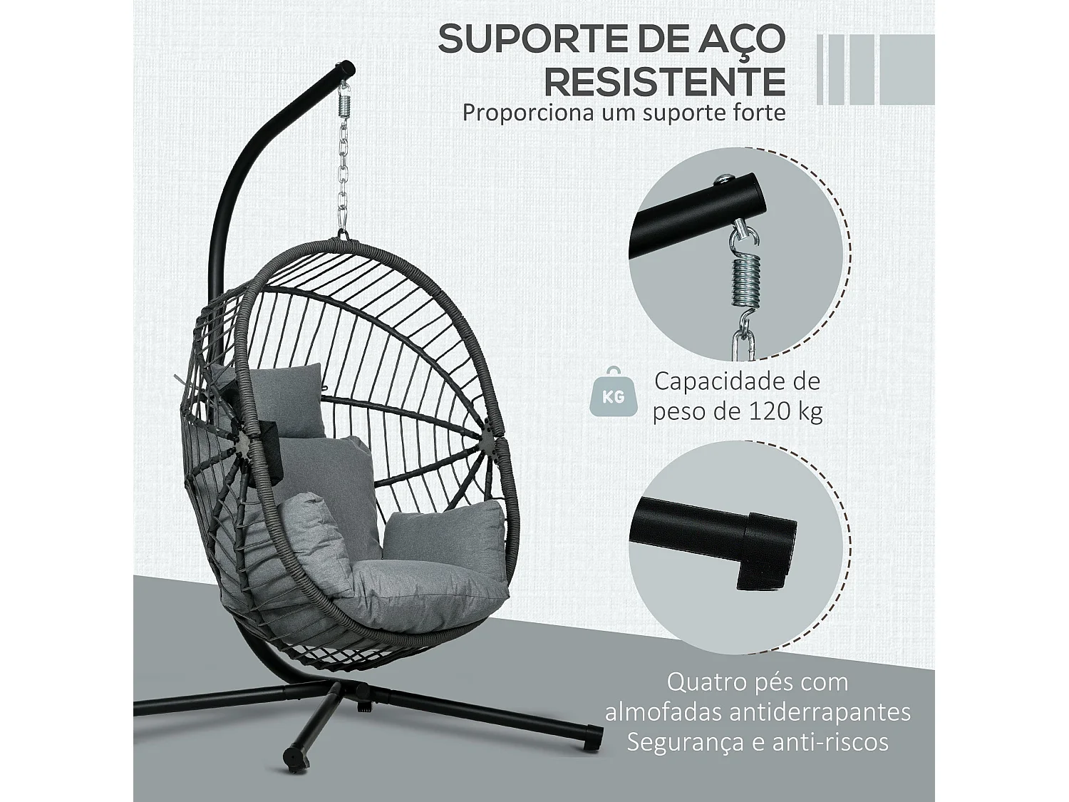 Poltrona Suspensa de Jardim Cascais com Almofada – Estilo Moderno e Conforto Superior