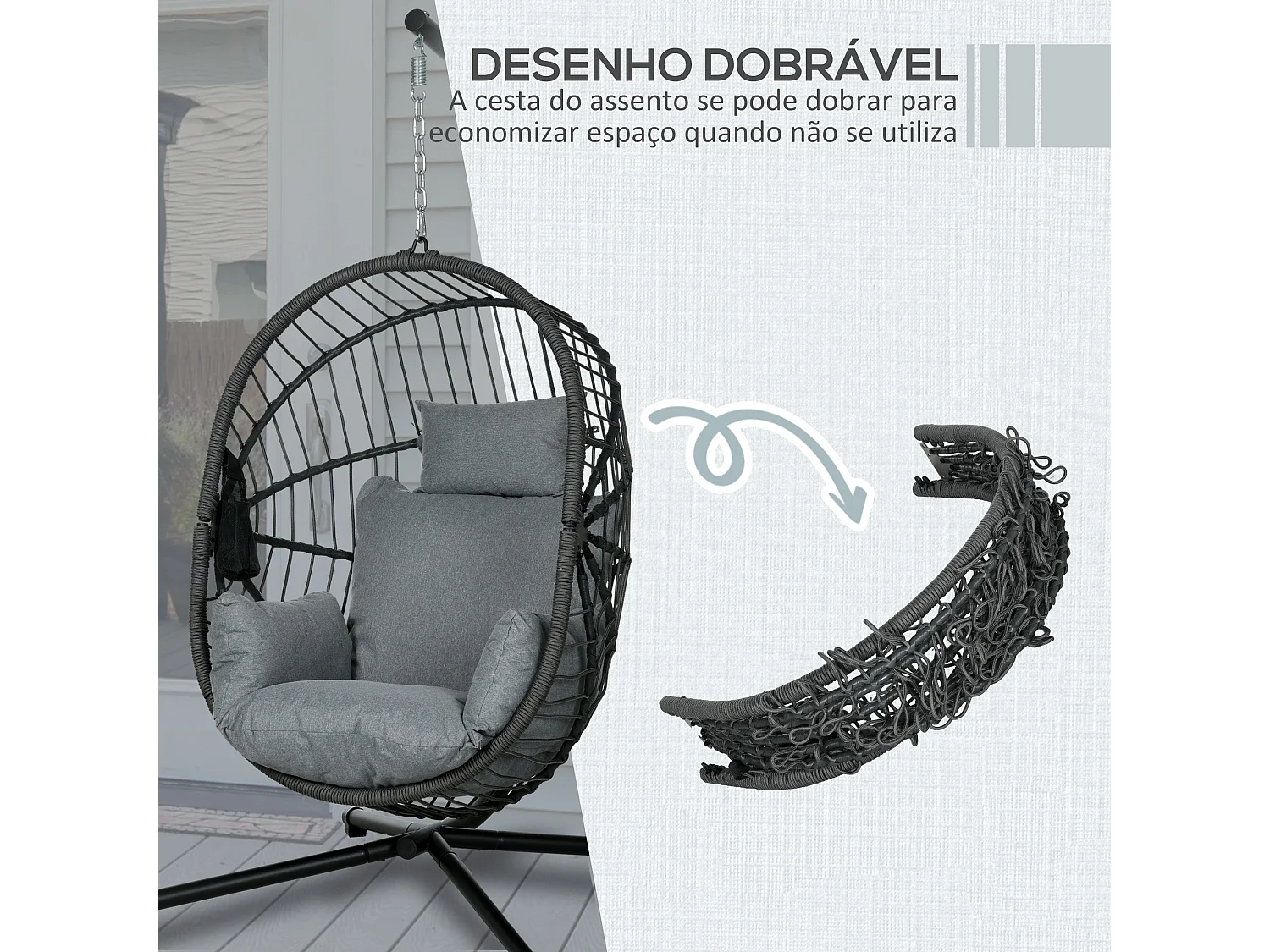 Poltrona Suspensa de Jardim Cascais com Almofada – Estilo Moderno e Conforto Superior