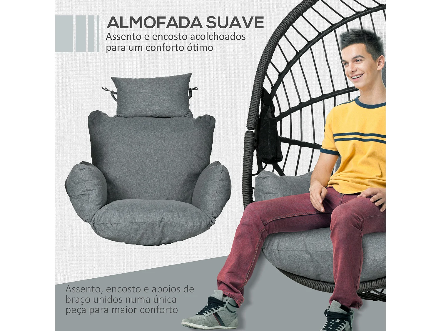 Poltrona Suspensa de Jardim Cascais com Almofada – Estilo Moderno e Conforto Superior