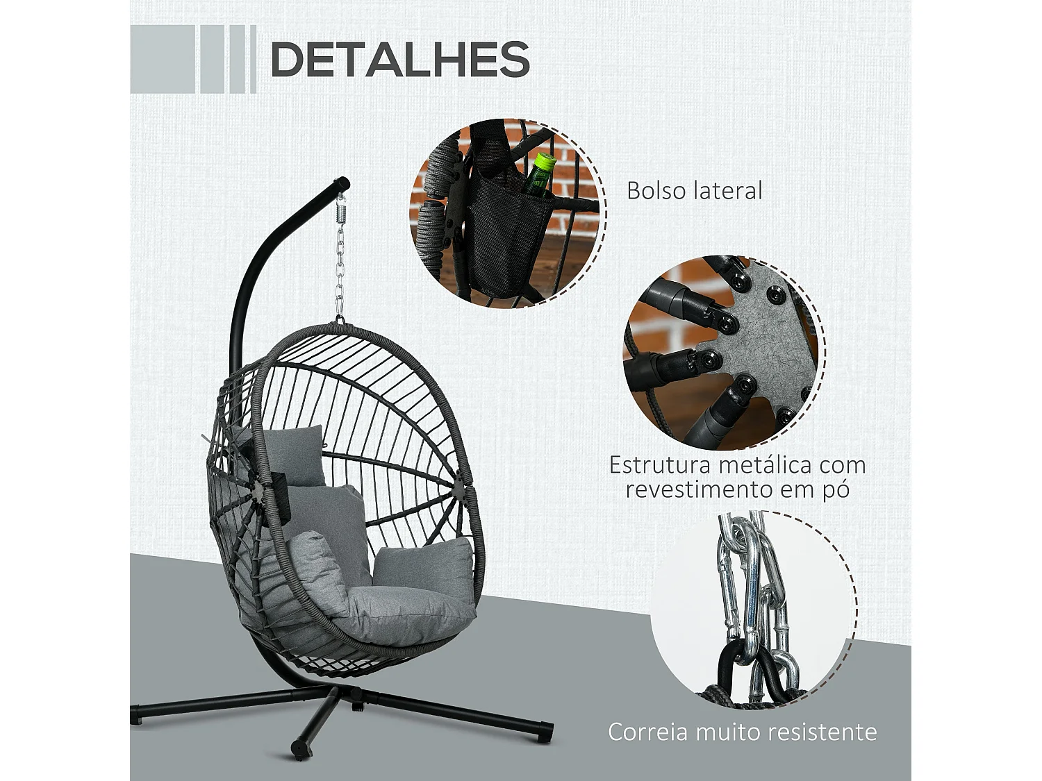 Poltrona Suspensa de Jardim Cascais com Almofada – Estilo Moderno e Conforto Superior