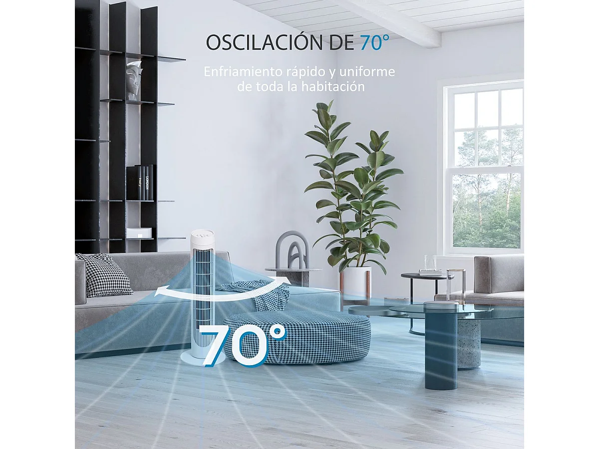 Ventilador de torre Homcom 45W 3 velocidades oscilante blanco 75 cm