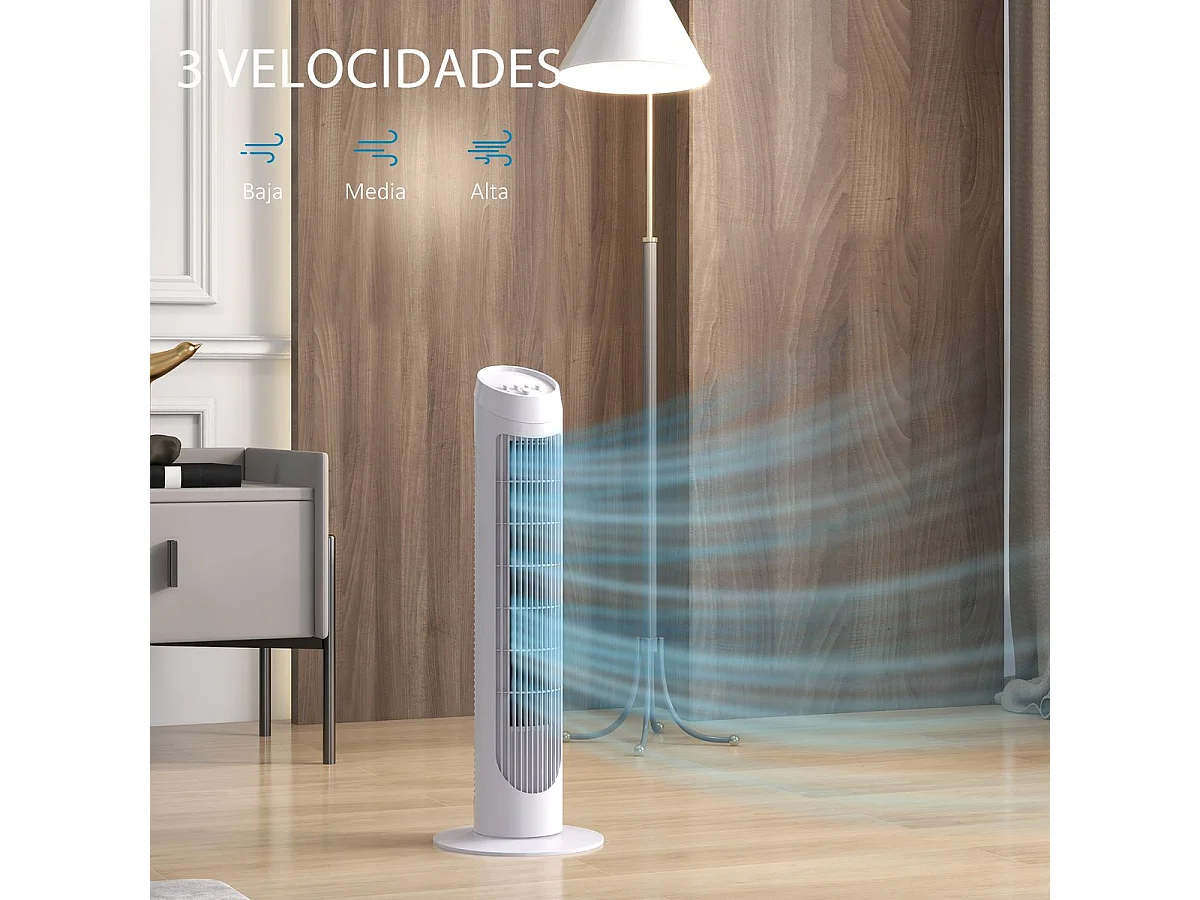 Ventilador de torre Homcom 45W 3 velocidades oscilante blanco 75 cm