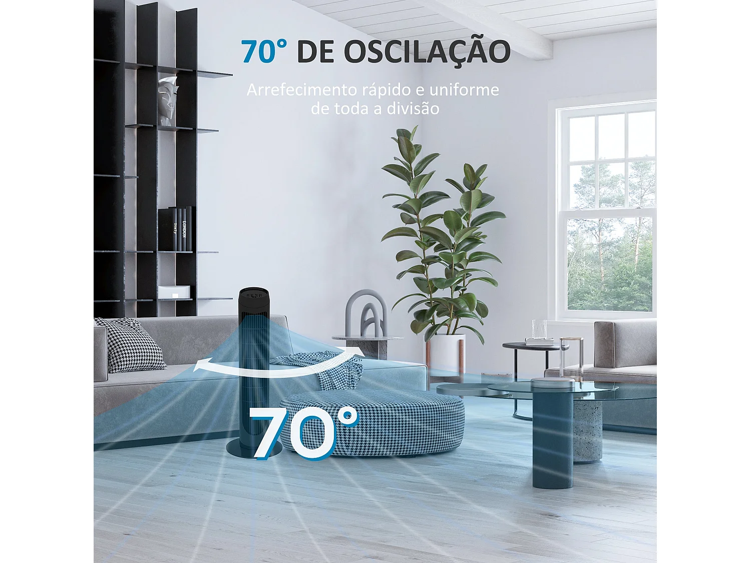 Ventilador de torre Homcom 45W 3 velocidades oscilante negro 75 cm