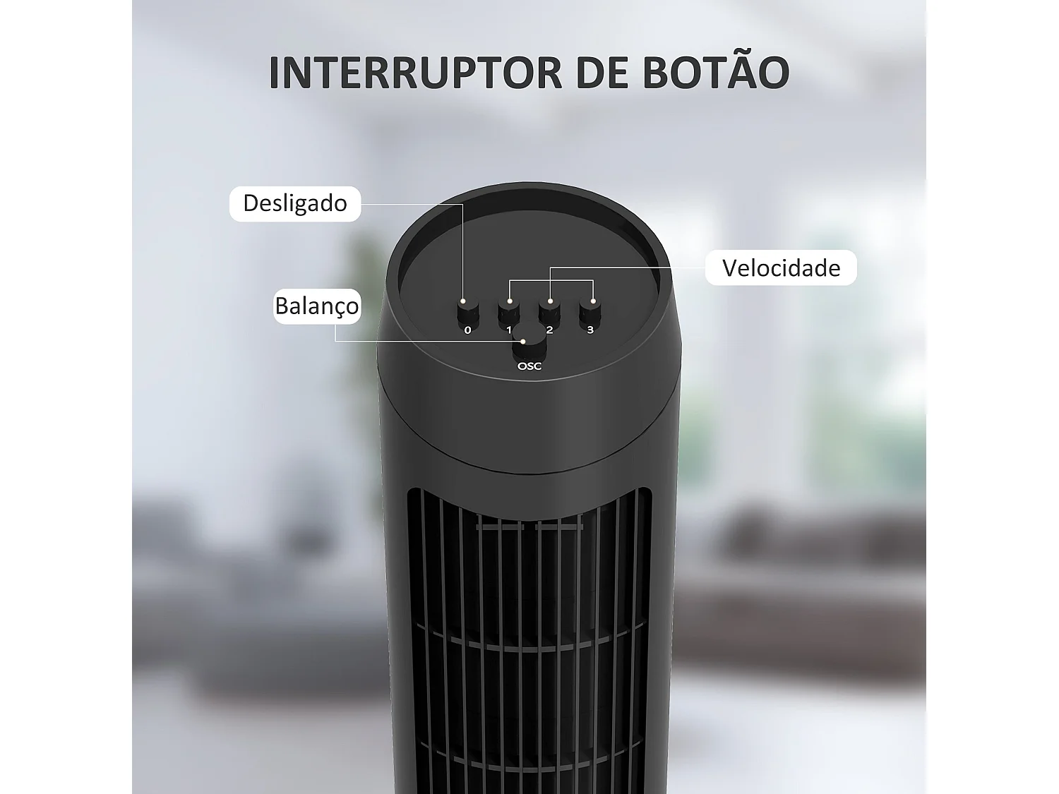 Ventilador de torre Homcom 45W 3 velocidades oscilante negro 75 cm