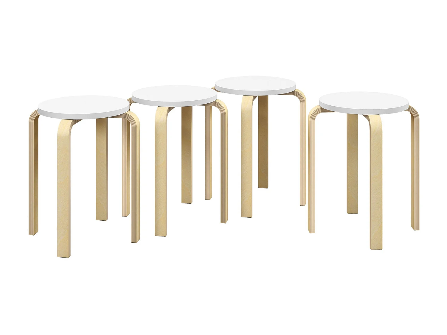 Conjunto de 4 Bancos de Madeira Redondos Modernos para Sala de Estar e Escritório - Modelo Dijon