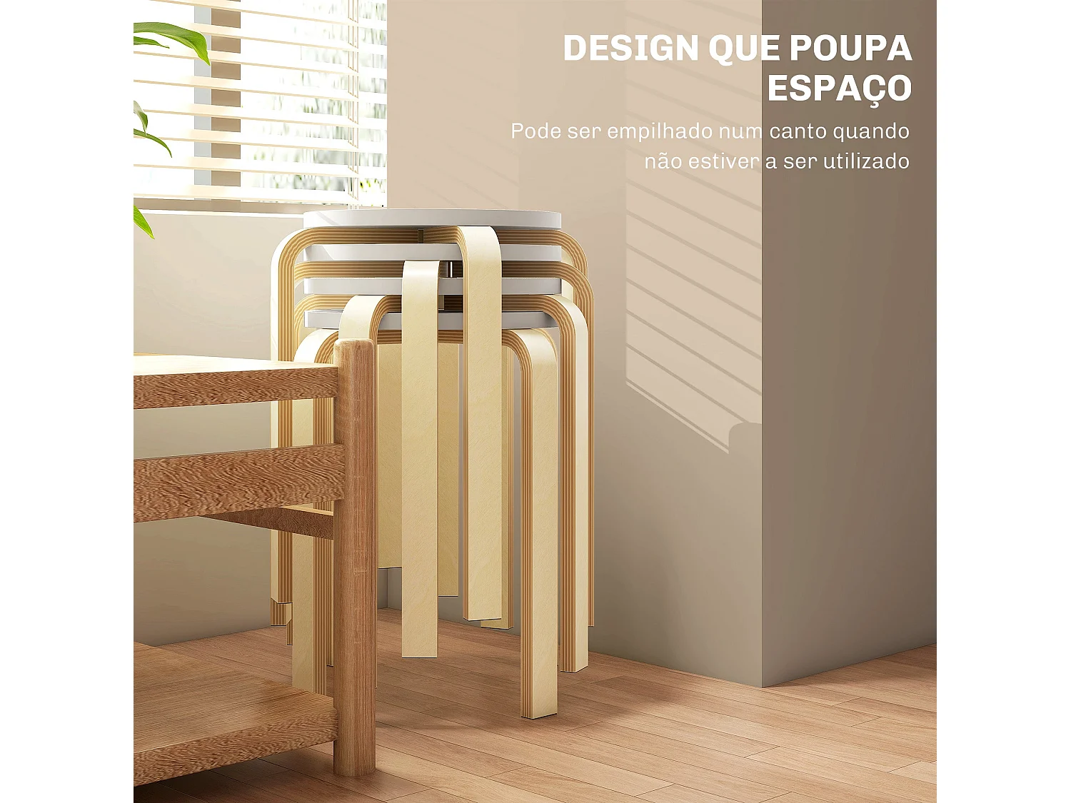 Conjunto de 4 Bancos de Madeira Redondos Modernos para Sala de Estar e Escritório - Modelo Dijon