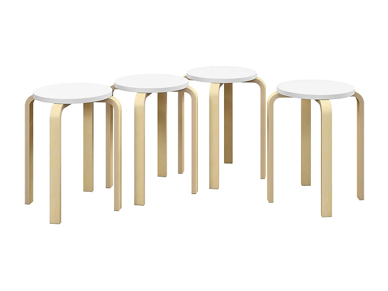 Conjunto de 4 Bancos de Madeira Redondos Modernos para Sala de Estar e Escritório - Modelo Dijon