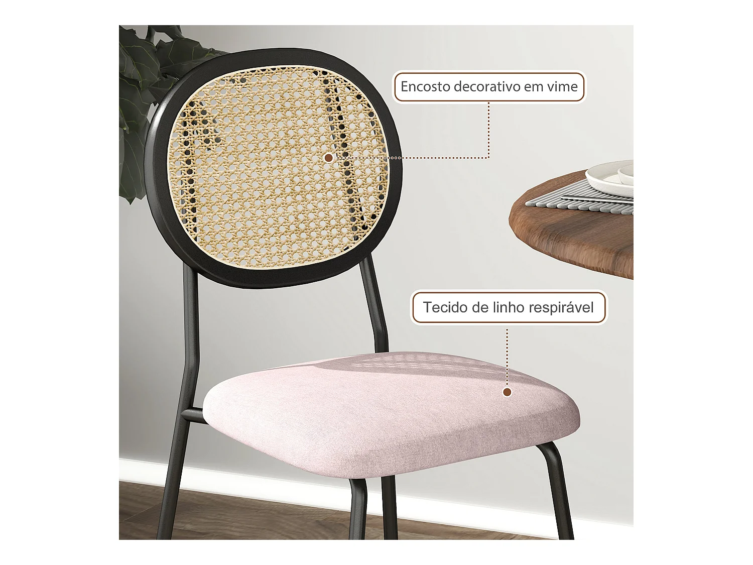 Pack de 2 sillas de comedor Manchester Homcom negro/rosa