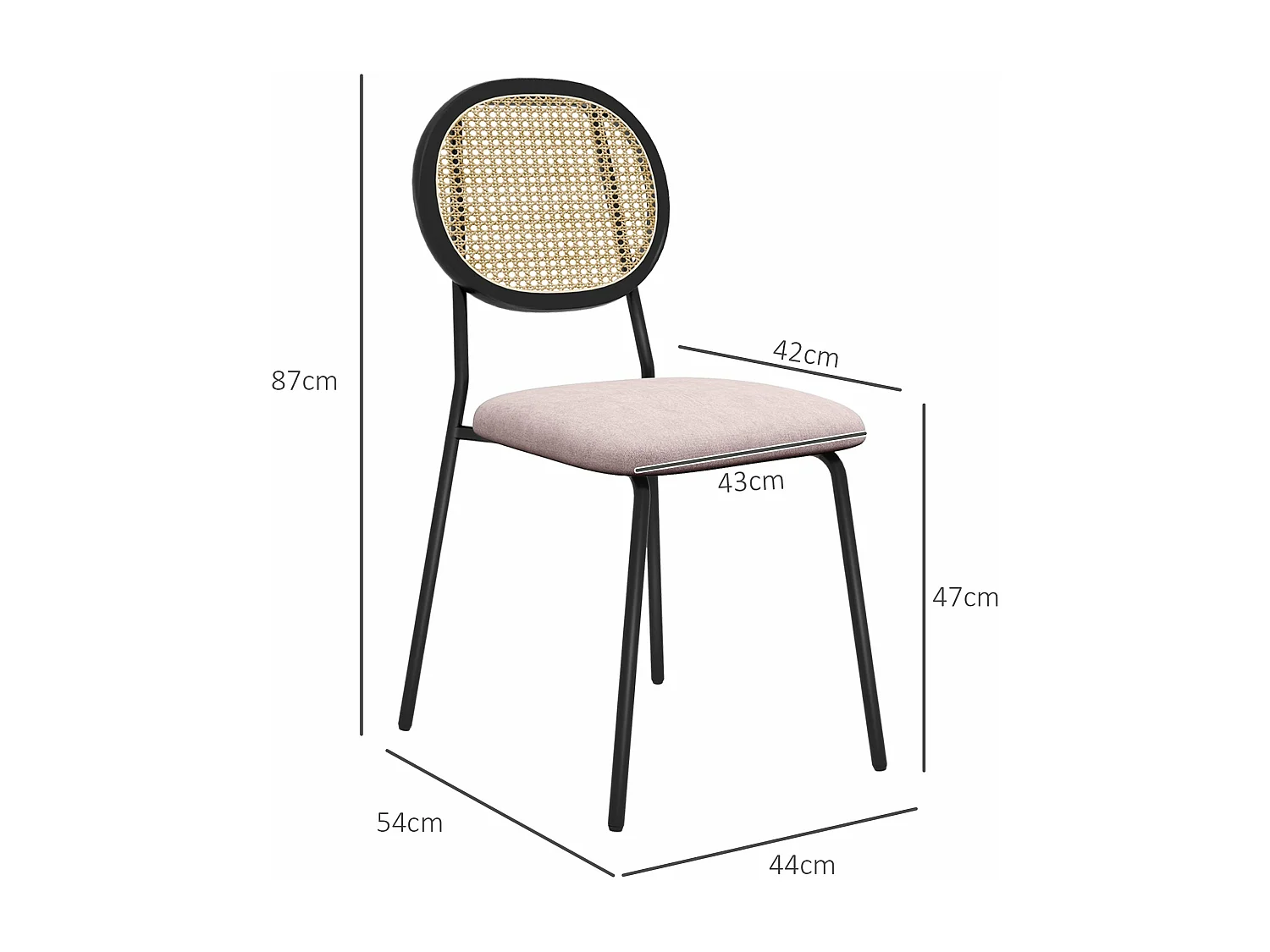 Conjunto Elegante de 2 Cadeiras de Jantar em Vime Sintético com Estrutura de Aço em Rosa e Preto