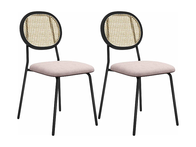 Conjunto Elegante de 2 Cadeiras de Jantar em Vime Sintético com Estrutura de Aço em Rosa e Preto