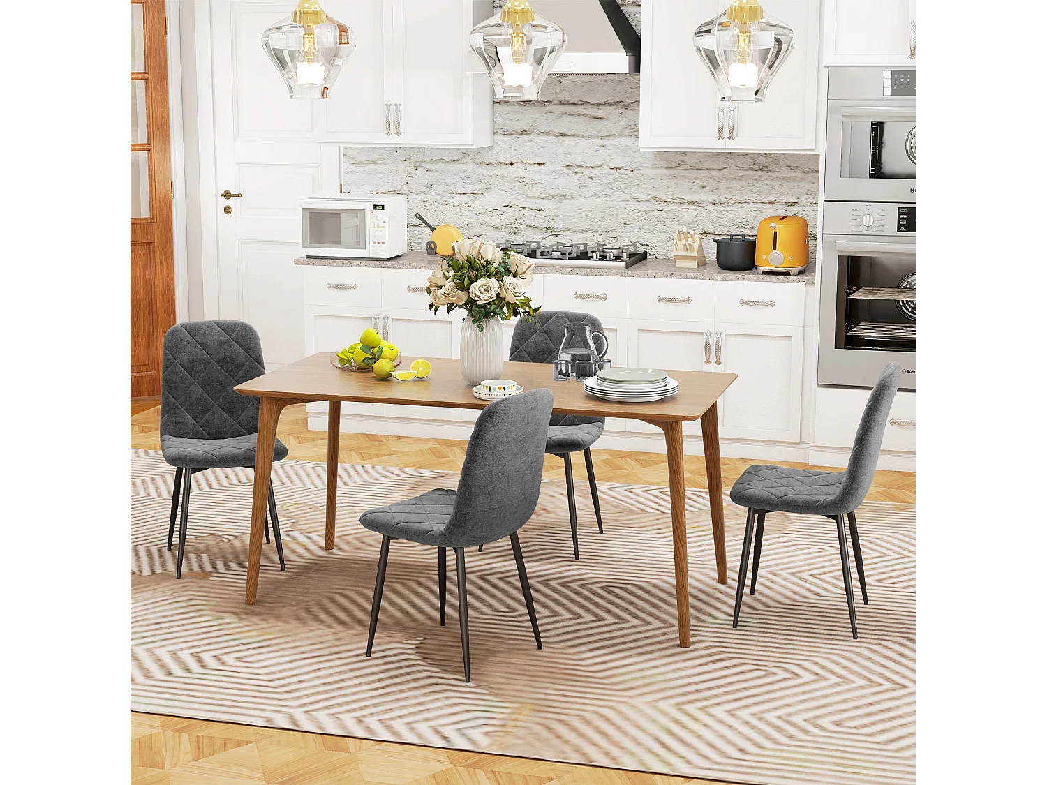 Pack de 4 sillas Egipto Homcom tapizadas terciopelo gris 87x45x54 cm