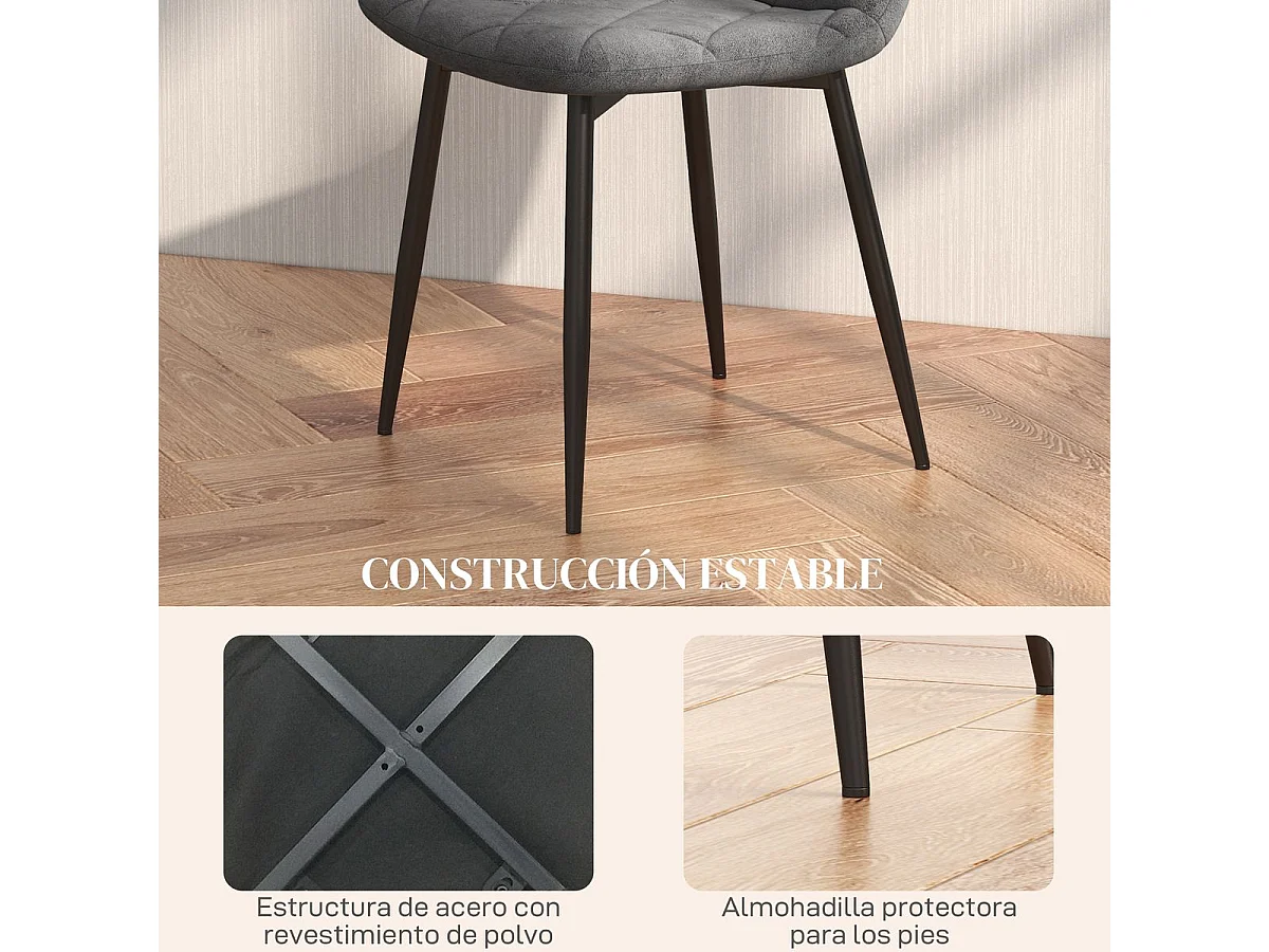 Pack de 4 sillas Egipto Homcom tapizadas terciopelo gris 87x45x54 cm