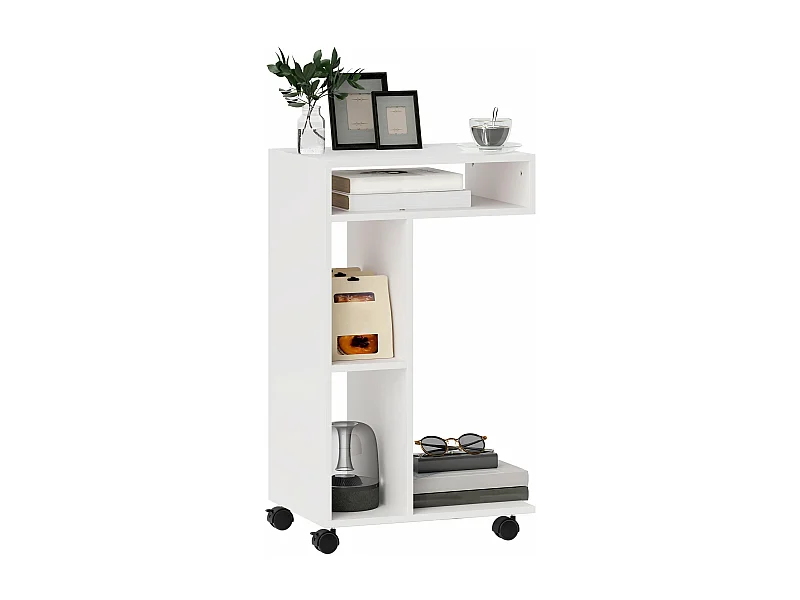 Mesa auxiliar Ziggi Homcom 3 compartimentos con ruedas blanco 69x40x30 cm