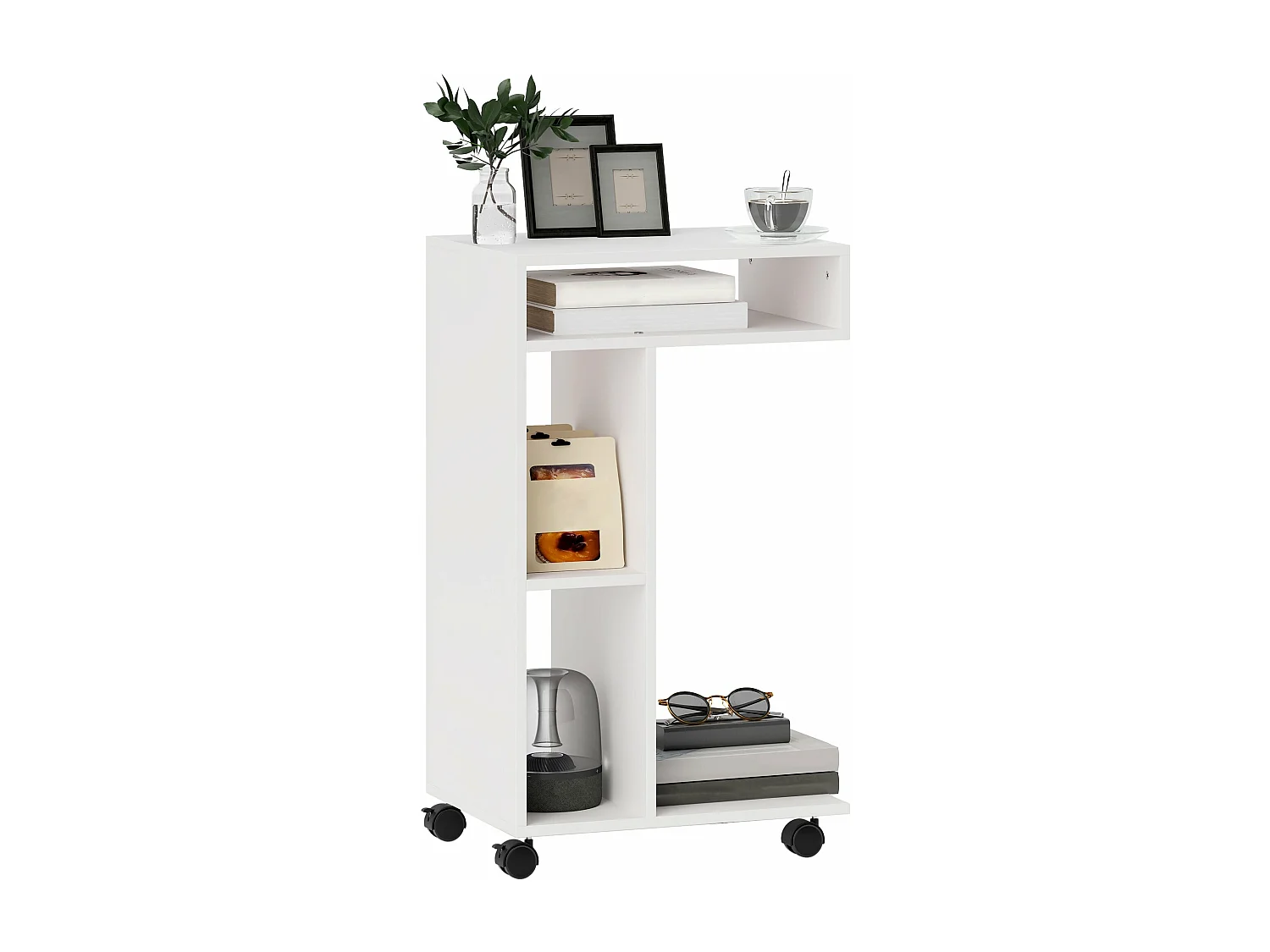 Mesa auxiliar Ziggi Homcom 3 compartimentos con ruedas blanco 69x40x30 cm