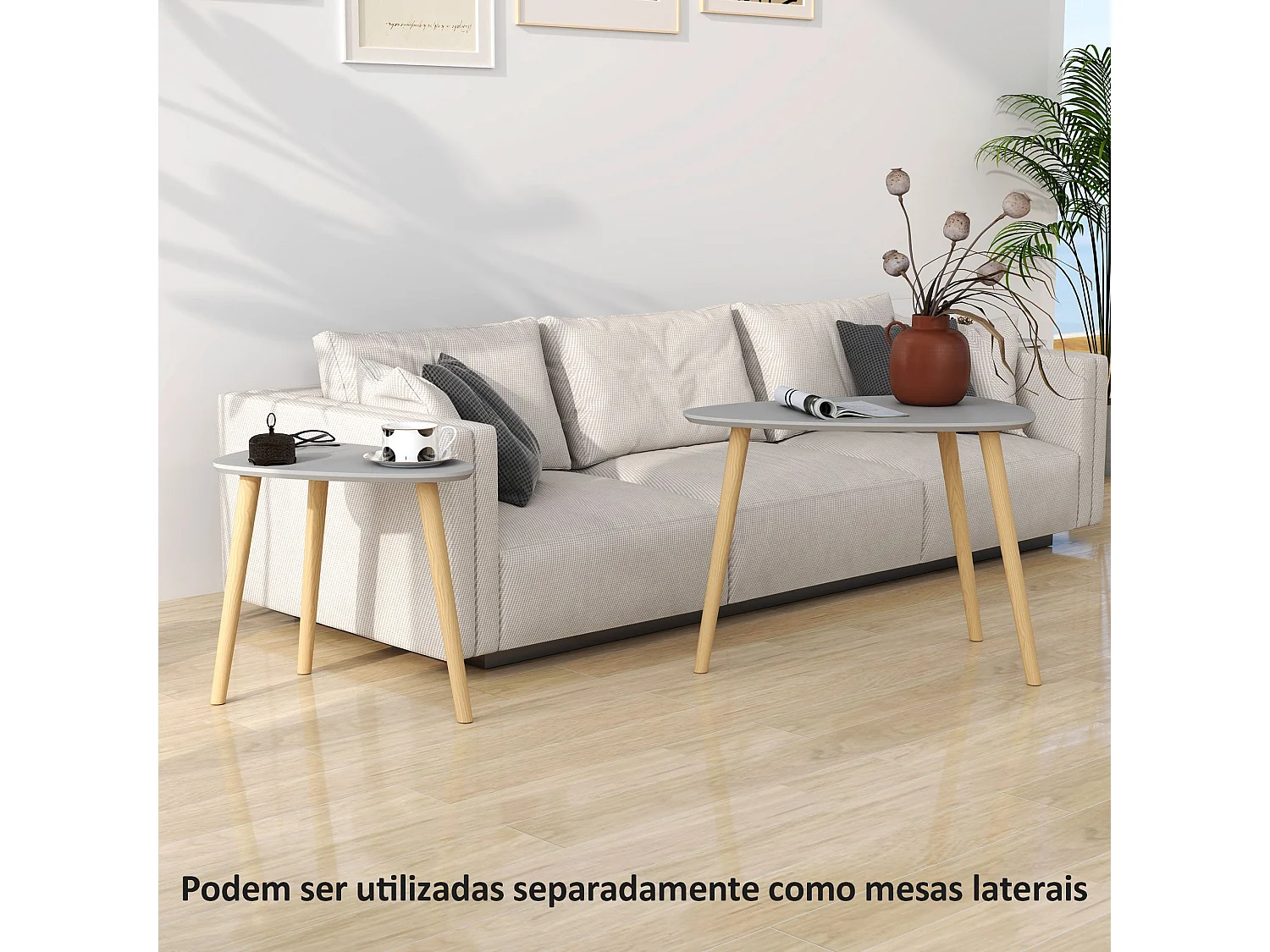 Conjunto de Mesas Auxiliares Modernas em Madeira para Sala, Escritório e Quarto - Modelo Tromsø