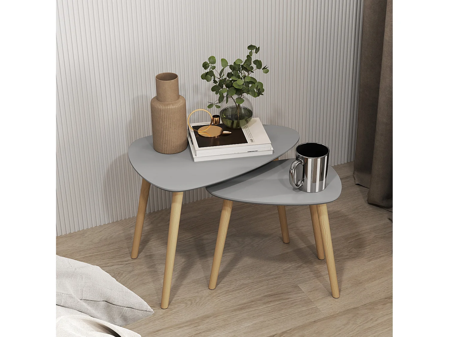 Conjunto de Mesas Auxiliares Modernas em Madeira para Sala, Escritório e Quarto - Modelo Tromsø