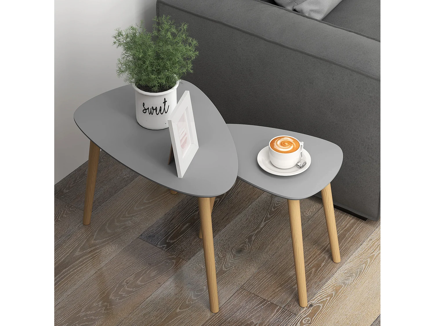 Conjunto de Mesas Auxiliares Modernas em Madeira para Sala, Escritório e Quarto - Modelo Tromsø