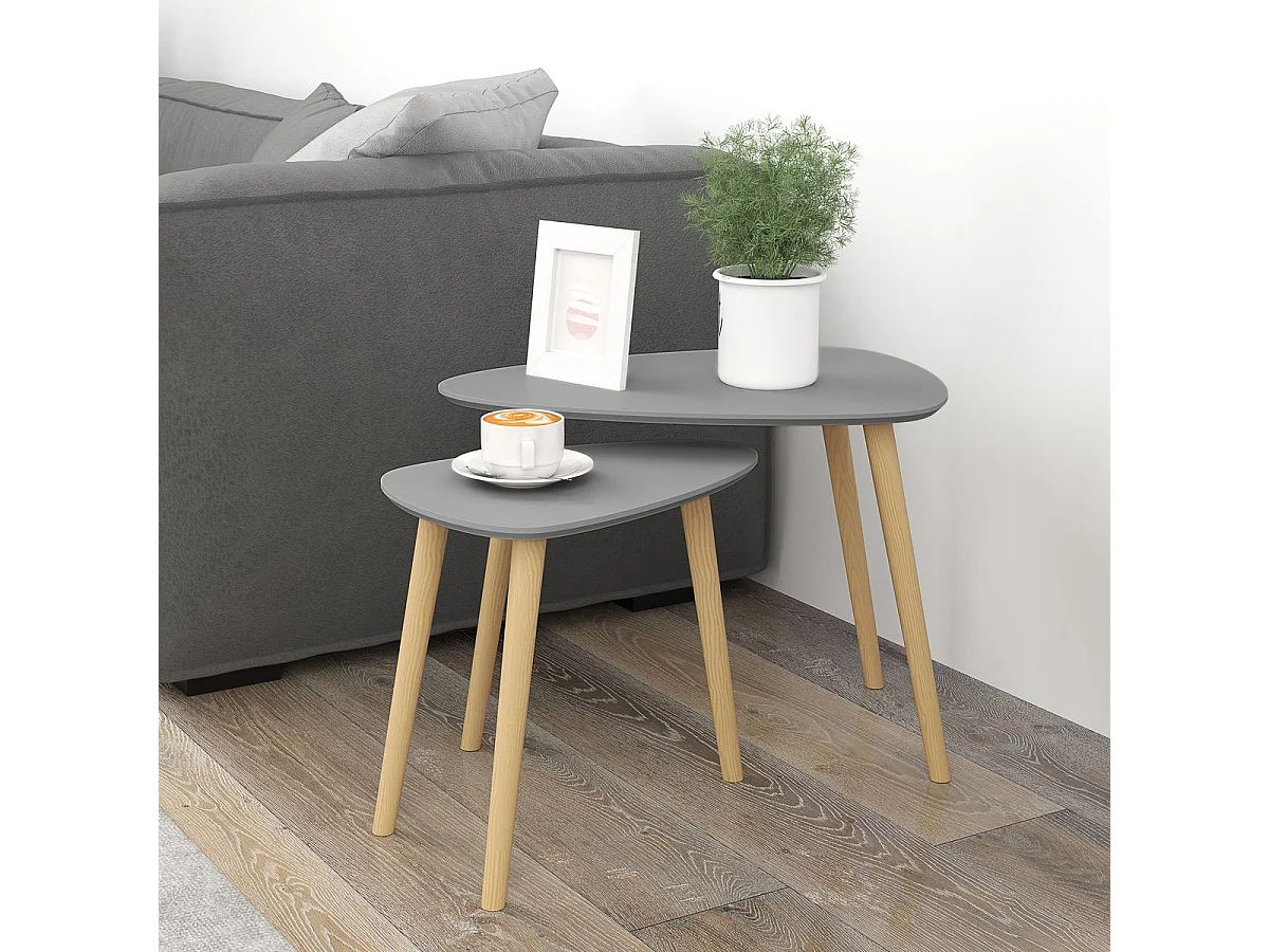 Conjunto de Mesas Auxiliares Modernas em Madeira para Sala, Escritório e Quarto - Modelo Tromsø