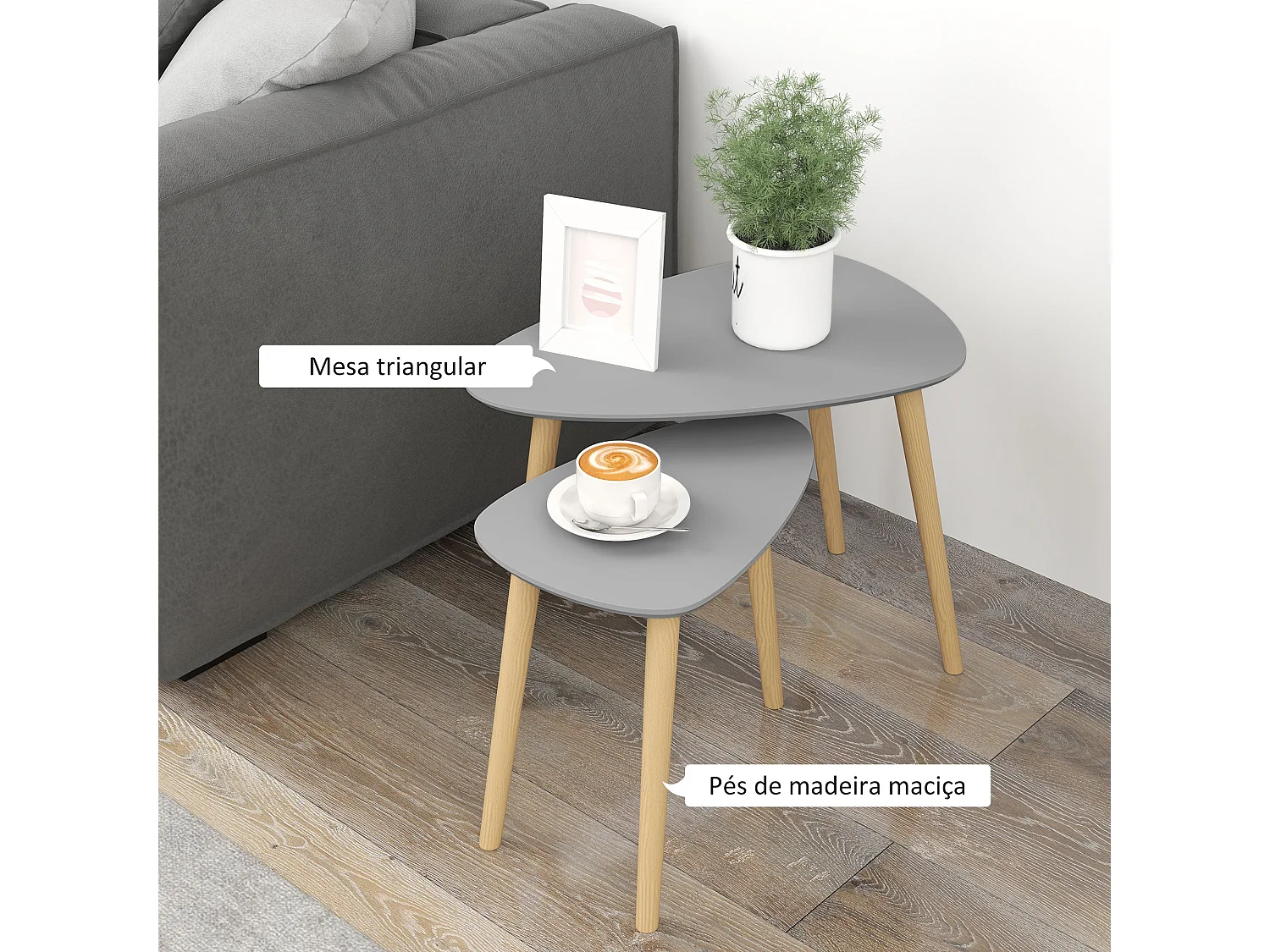 Set de 2 mesas auxiliares Bird Homcom gris/natural