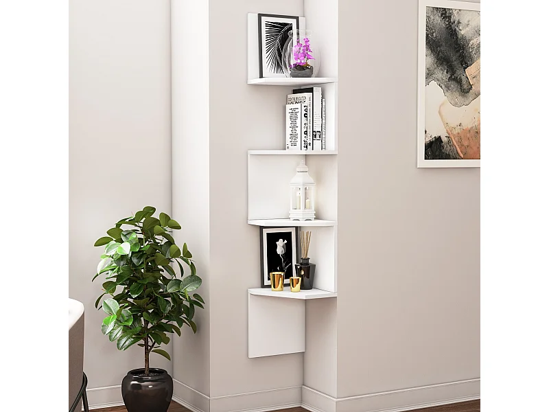 Étagère murale élégante – 28 x 28 x 155 cm – Blanc – Panneau de particules mélaminé