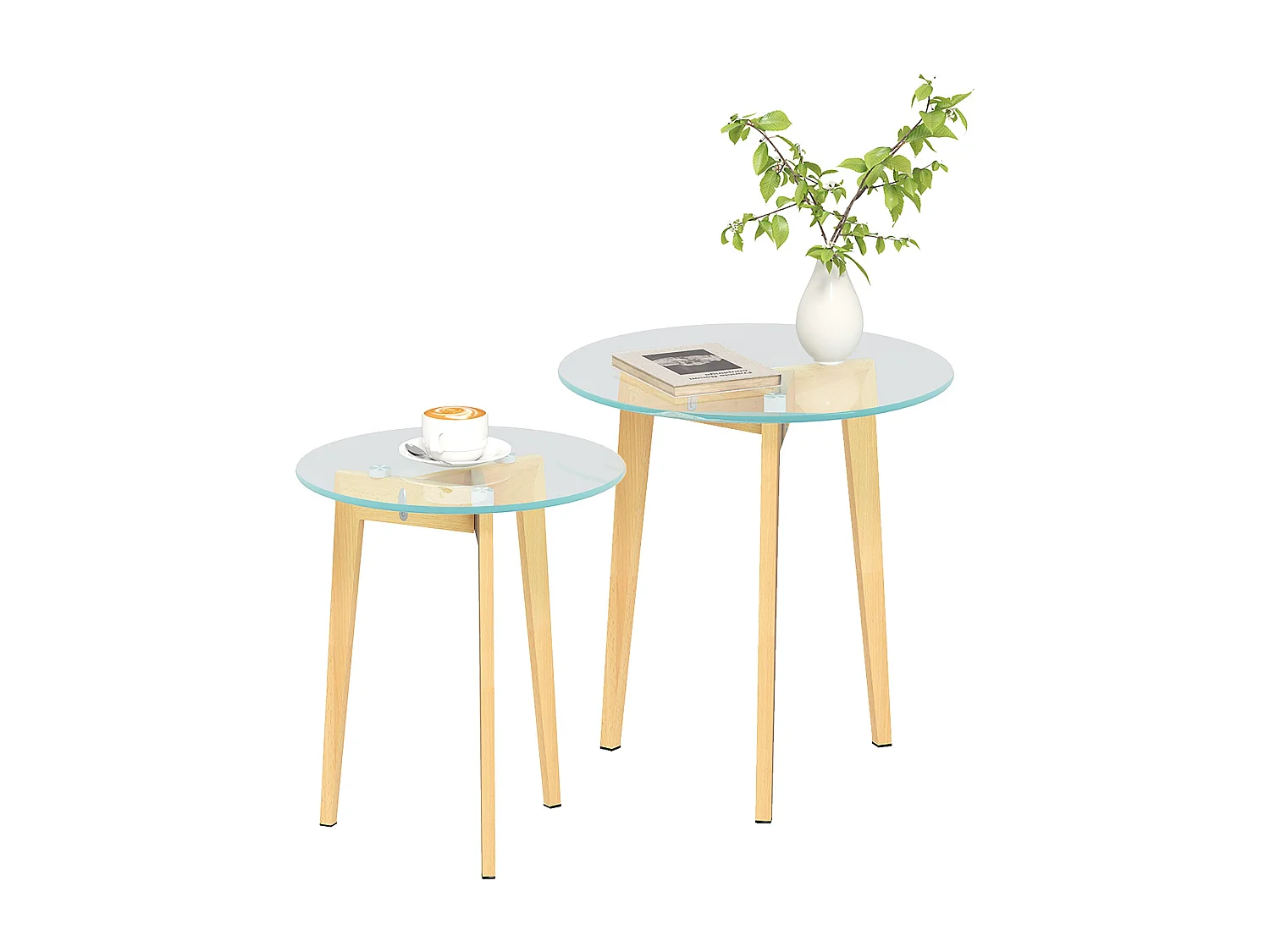 Set de 2 mesas auxiliares Primavera Homcom diseño fijo natural