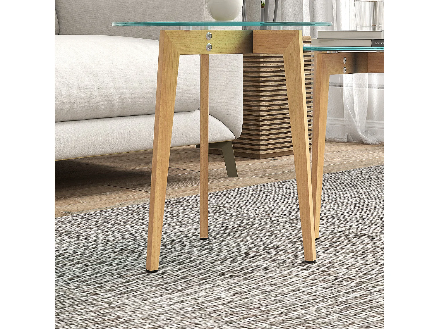 Set de 2 mesas auxiliares Primavera Homcom diseño fijo natural