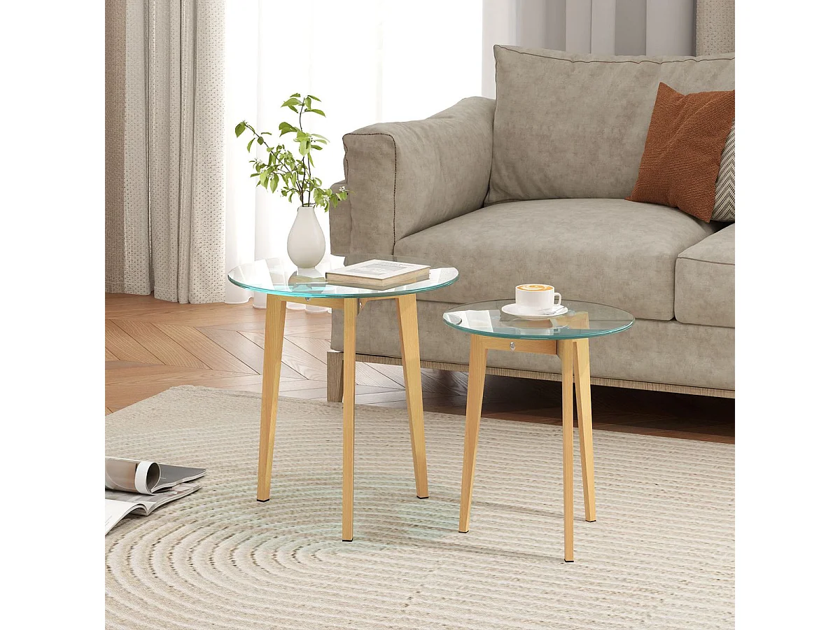 Set de 2 mesas auxiliares Primavera Homcom diseño fijo natural