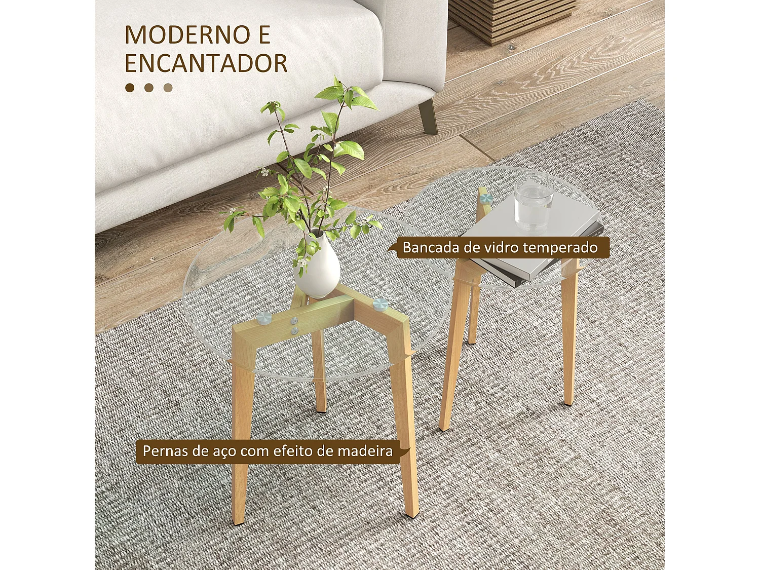 Set de 2 mesas auxiliares Primavera Homcom diseño fijo natural