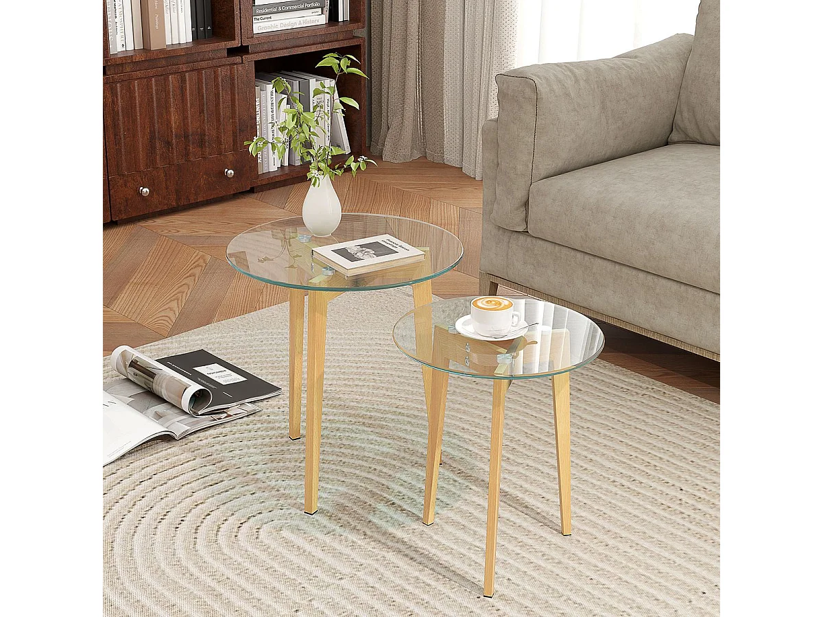 Set de 2 mesas auxiliares Primavera Homcom diseño fijo natural