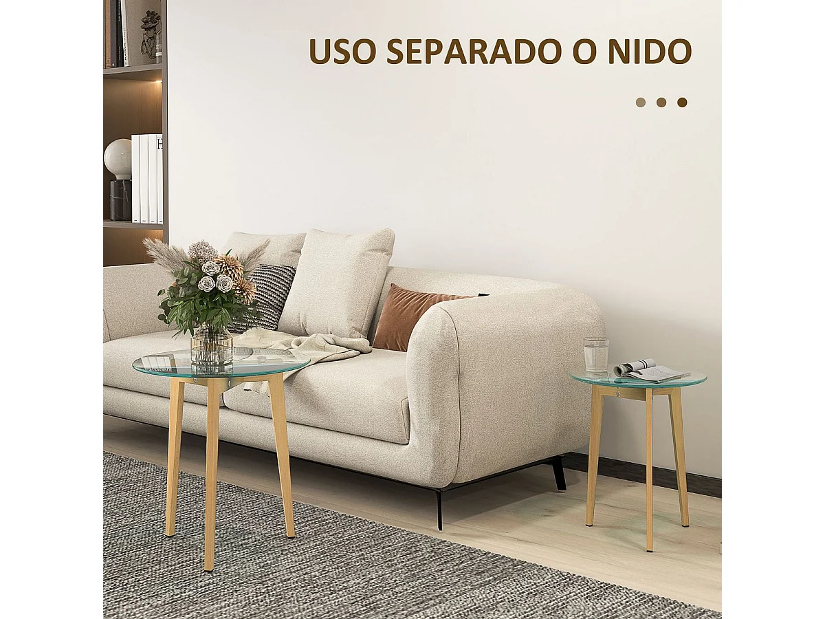 Set de 2 mesas auxiliares Primavera Homcom diseño fijo natural