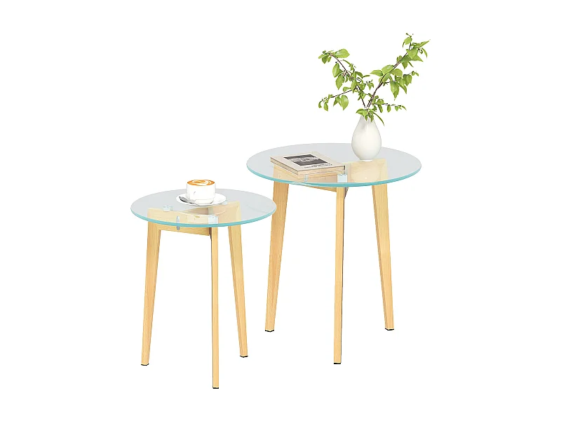 Conjunto Elegante de Mesas de Apoio Modernas com Vidro Temperado e Estrutura Metálica