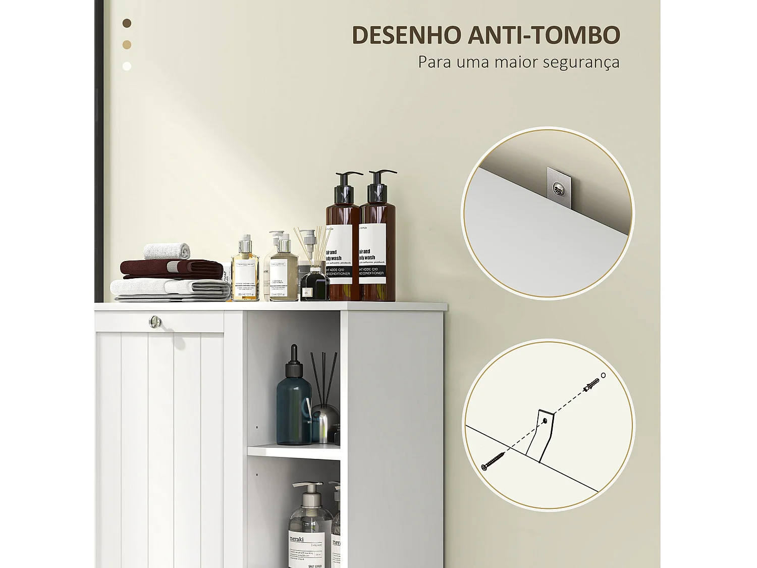 Móvel para Casa de Banho com Cesto Removível e Prateleiras Abertas - Modelo Avignon 60x38x86 cm Branco