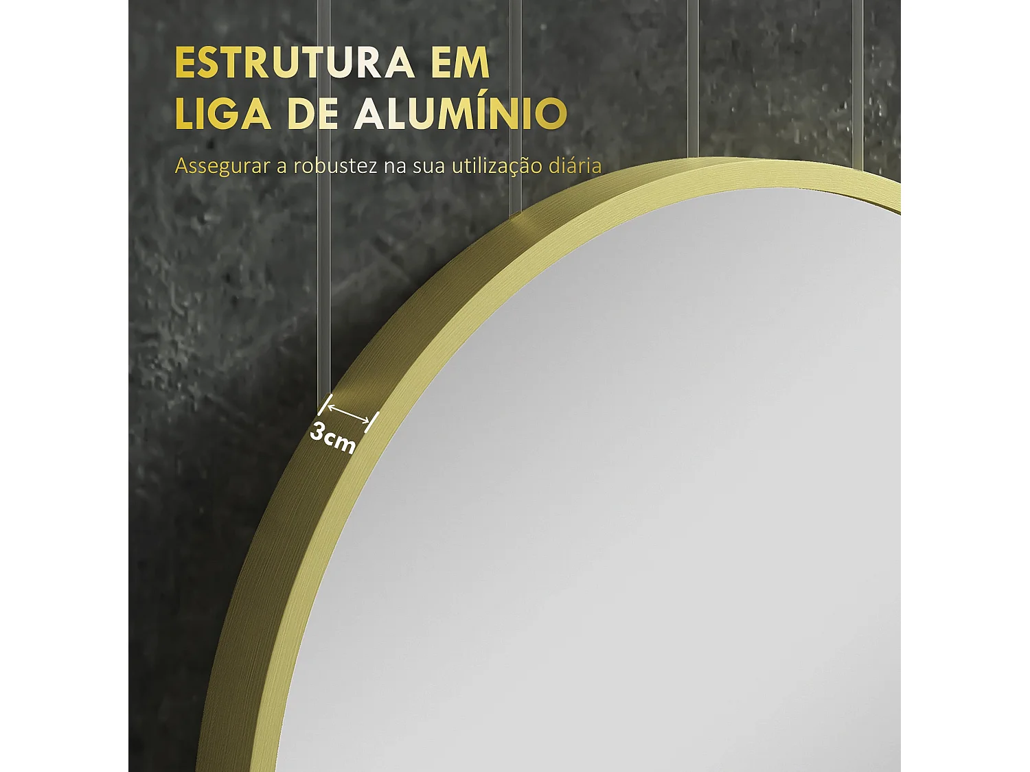 Espelho Redondo de Parede Dourado Ø60 cm com Estrutura de Alumínio para Banheiro e Sala de Estar - Modelo Nancy