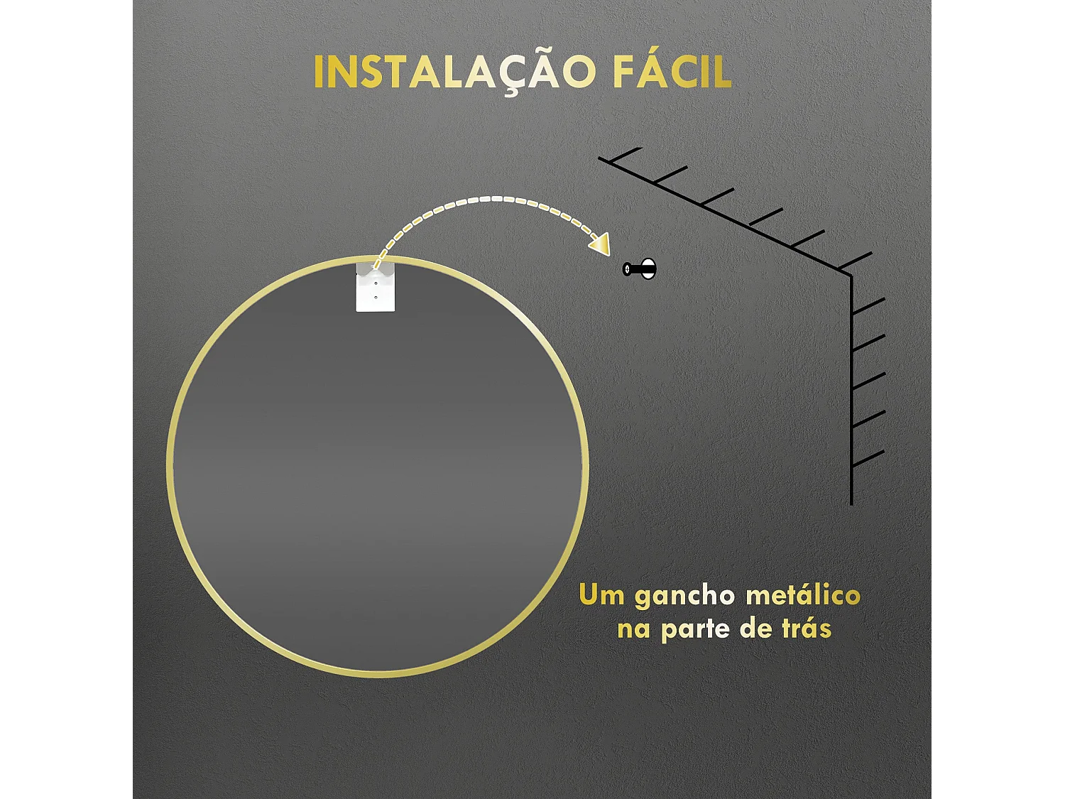 Espelho Redondo de Parede Dourado Ø60 cm com Estrutura de Alumínio para Banheiro e Sala de Estar - Modelo Nancy