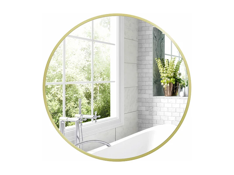 Espelho Redondo de Parede Dourado Ø60 cm com Estrutura de Alumínio para Banheiro e Sala de Estar - Modelo Nancy