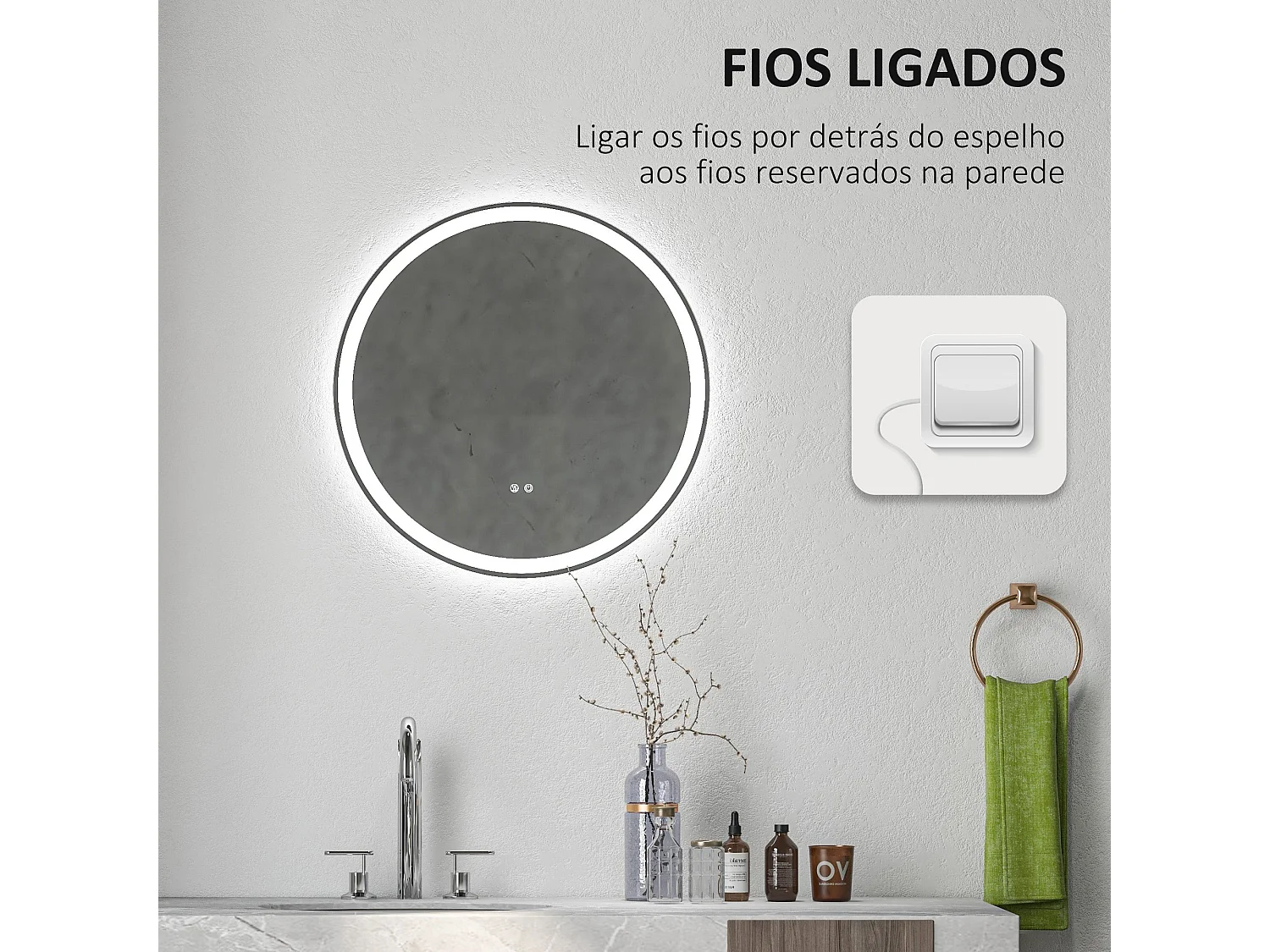 Espejo Córcega Kleankin con luz LED antivaho plata Ø60 cm