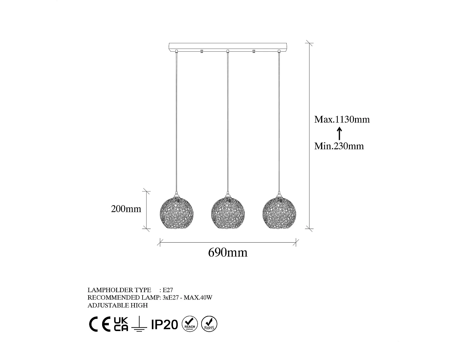 Candeeiro Preto Elegante com Design Moderno e Altura Ajustável