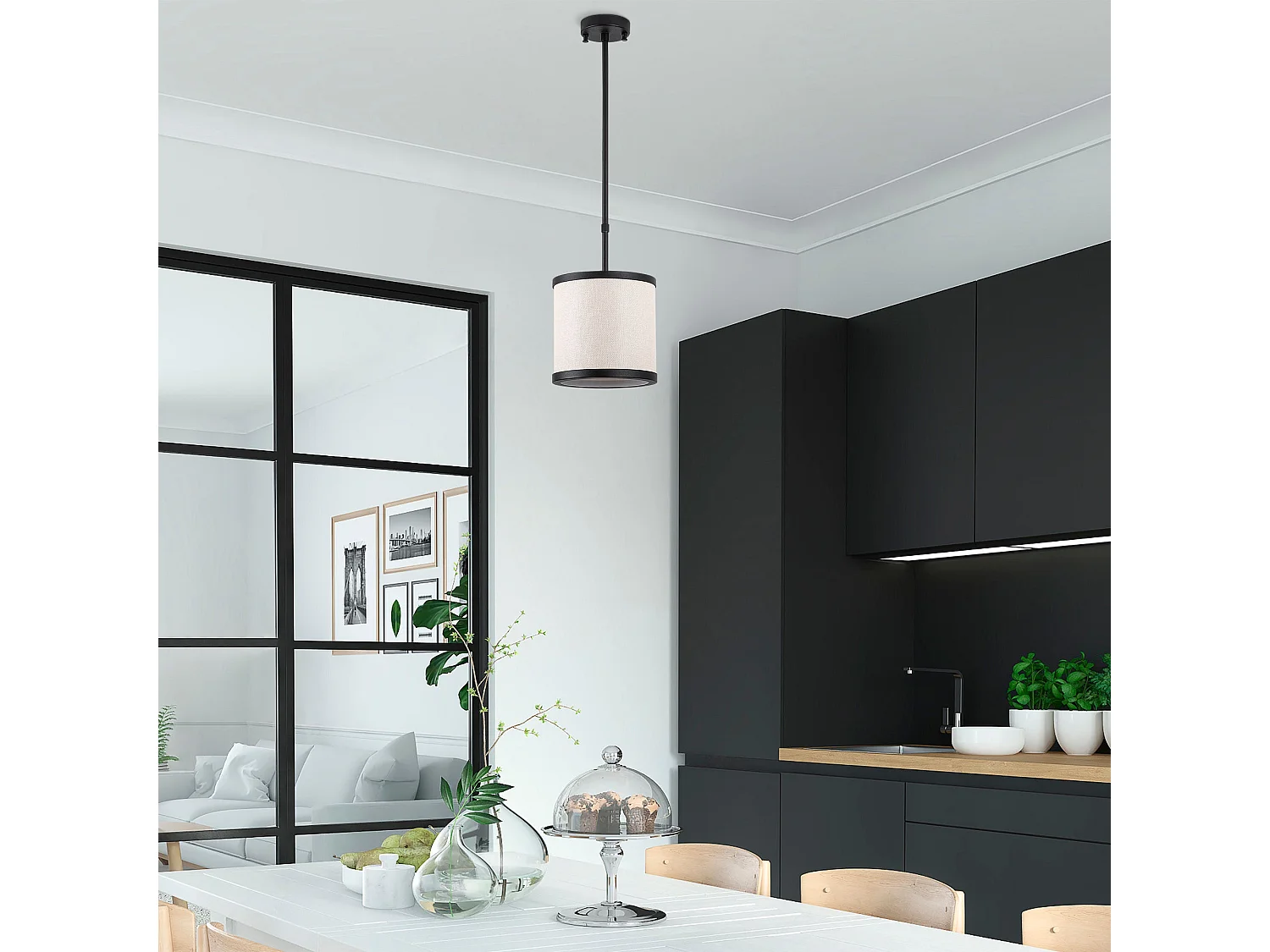 Candeeiro Elegante de Metal com Altura Ajustável em Preto e Branco