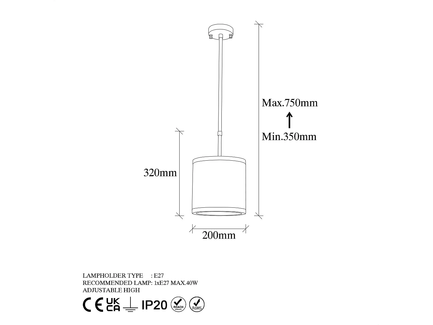 Candeeiro Elegante de Metal com Altura Ajustável em Preto e Branco
