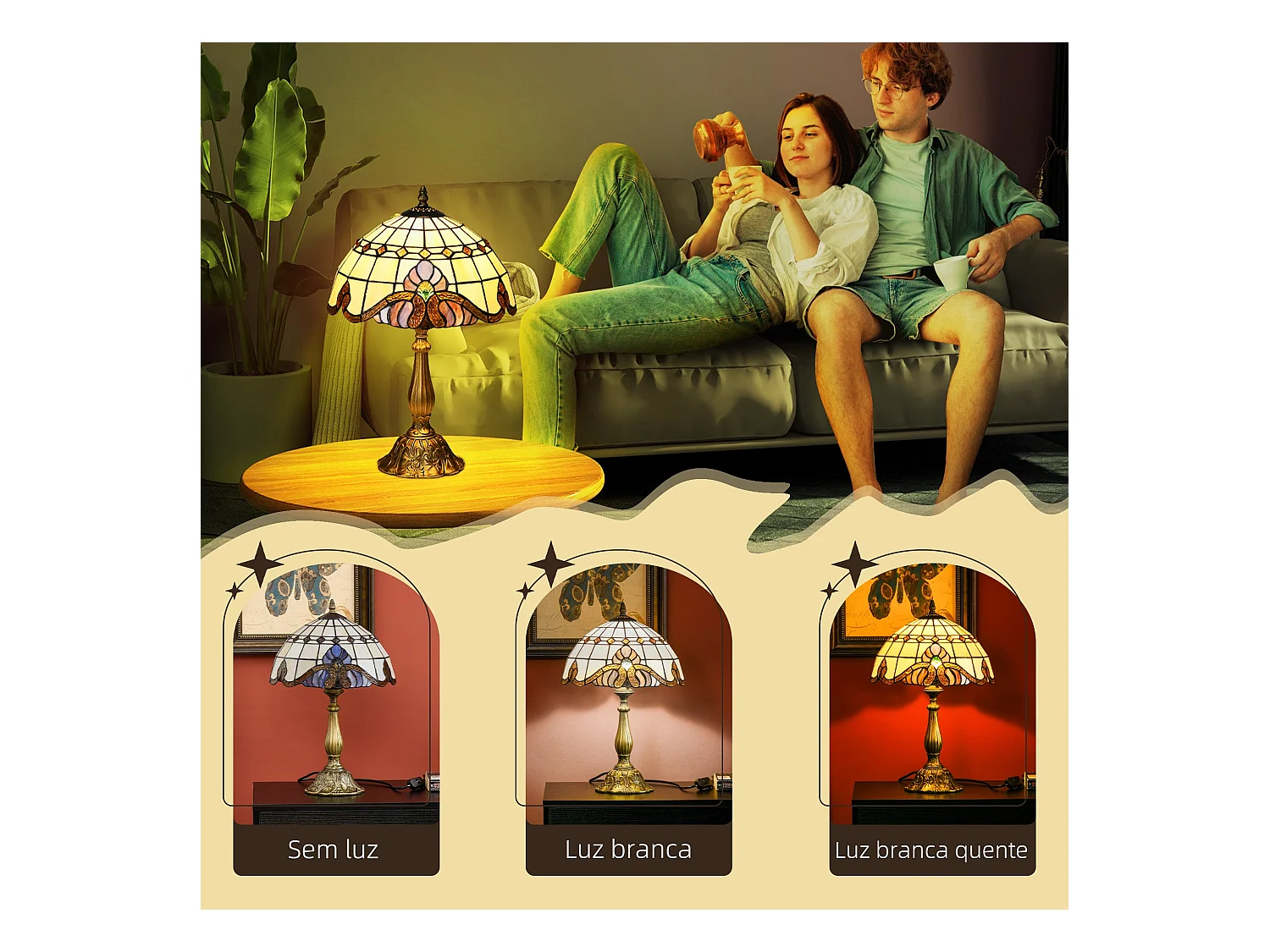 Candeeiro de Mesa Tiffany Multicor Feito à Mão para Decoração Elegante e Confortável