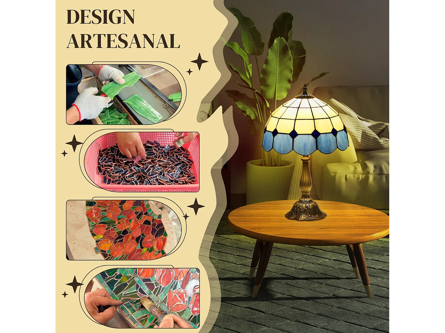 Candeeiro de Mesa Tiffany Artesanal Azul para Decoração Elegante de Interiores