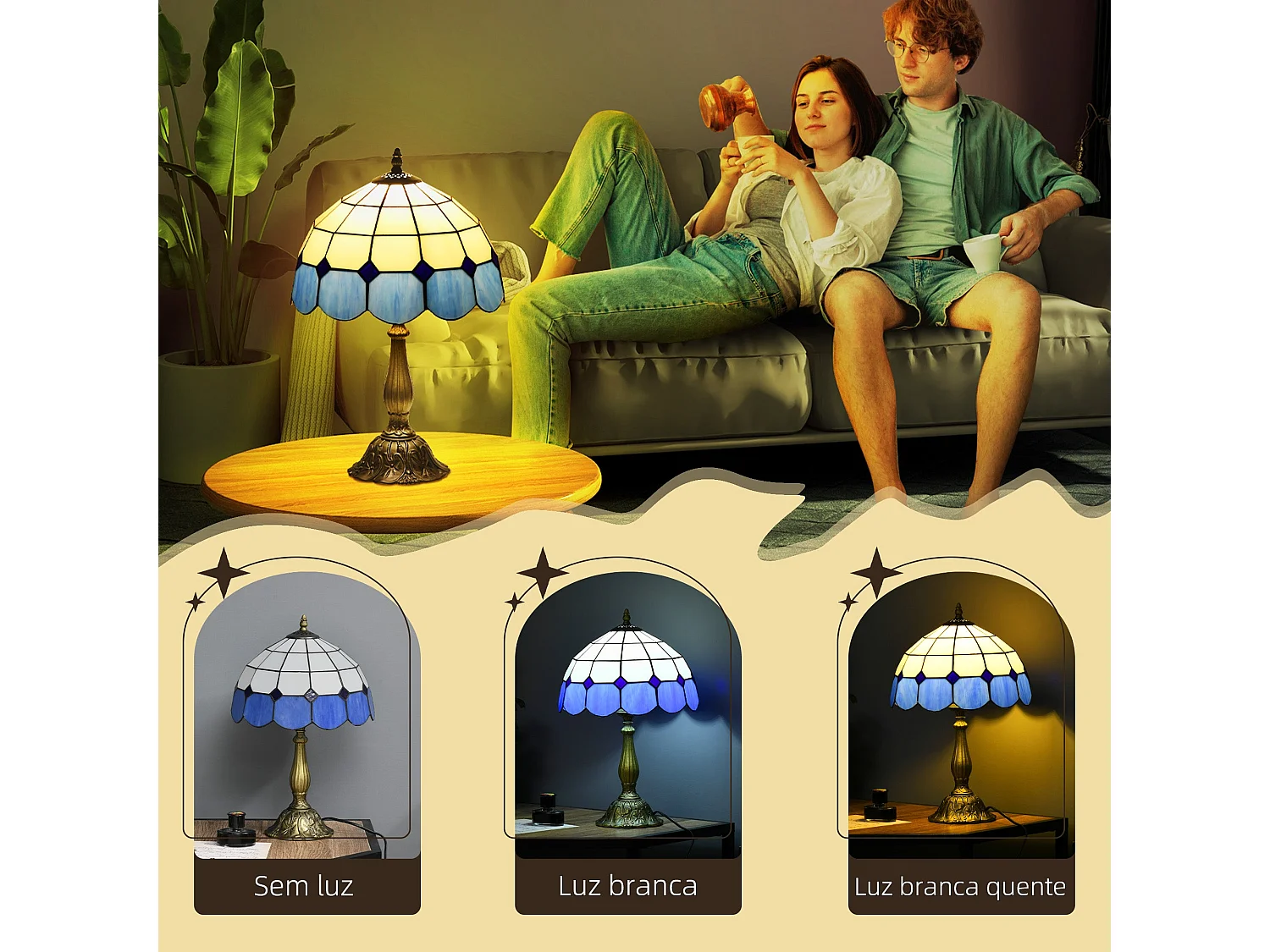 Candeeiro de Mesa Tiffany Artesanal Azul para Decoração Elegante de Interiores