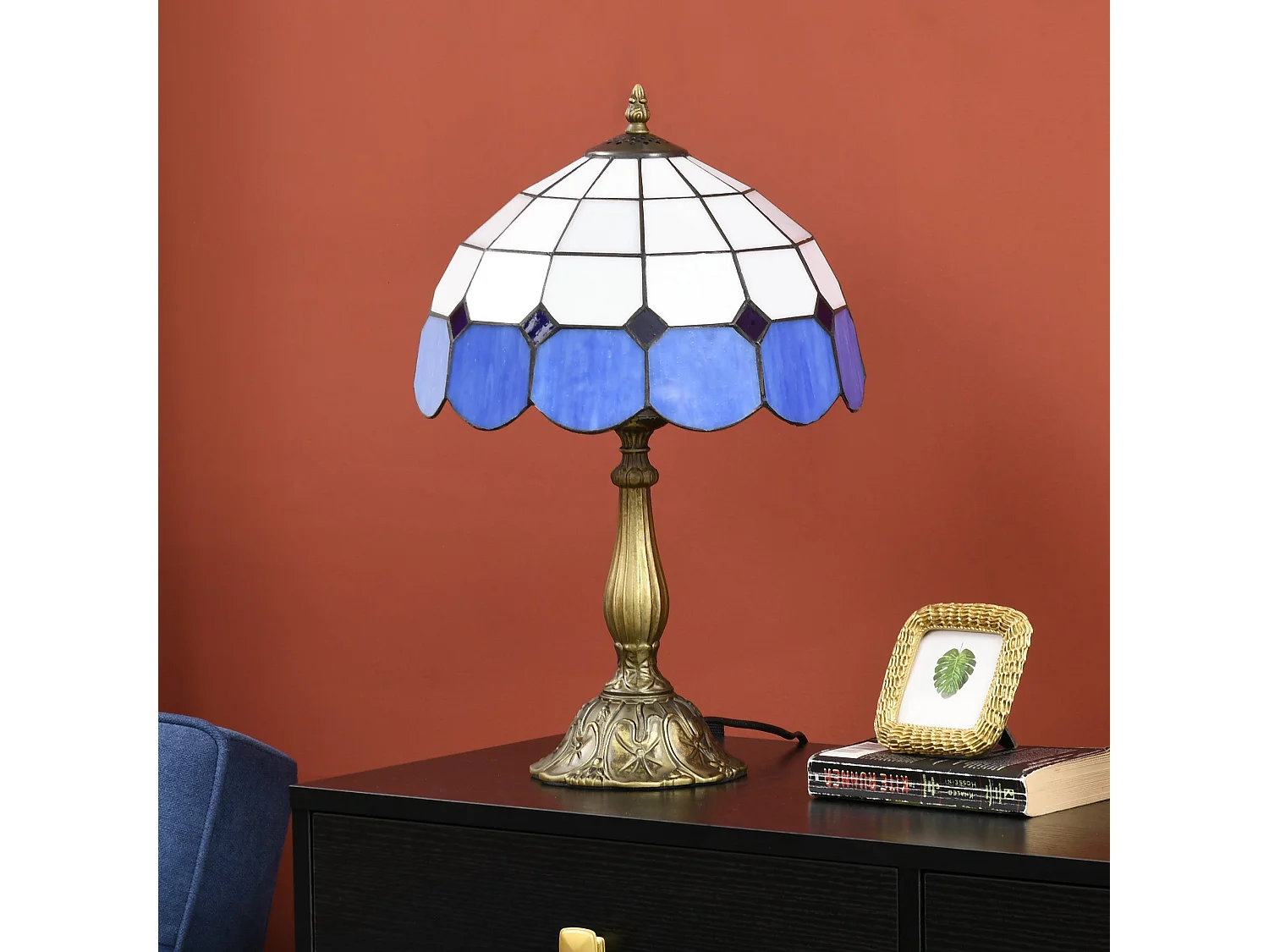 Candeeiro de Mesa Tiffany Artesanal Azul para Decoração Elegante de Interiores